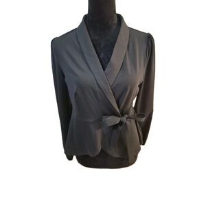 NWT Halara Shawl Collar Wrapped Tie Side Ruffle Hem Top Blouse Minimalist Office